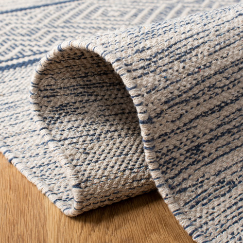 Dakota Fields Handmade Flatweave Cotton Ivory/Navy Rug & Reviews Wayfair